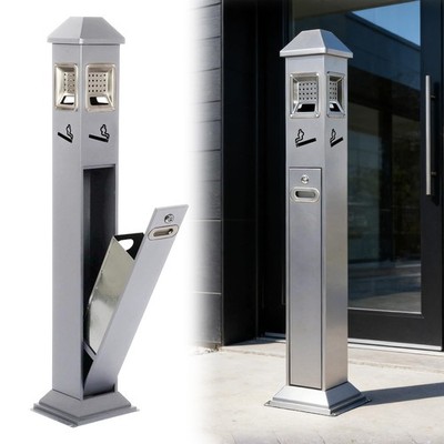 Stainless Steel Vertical Trash Bin Outdoor Trash Can Waste Collector Receptac...