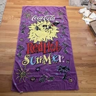 Vintage 90s 1992 Coca Cola Red Hot Summer Sun Purple Retro Beach Towel 62x36 In