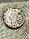 1863 Indian Head Cent Penny, Red & Blue Hue AU++, Tougher This Nice Toned