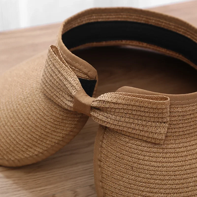 Sombrero de paja de verano para mujer plegable ala ancha grande moño gorras de protección UV Foto 4 de 4
