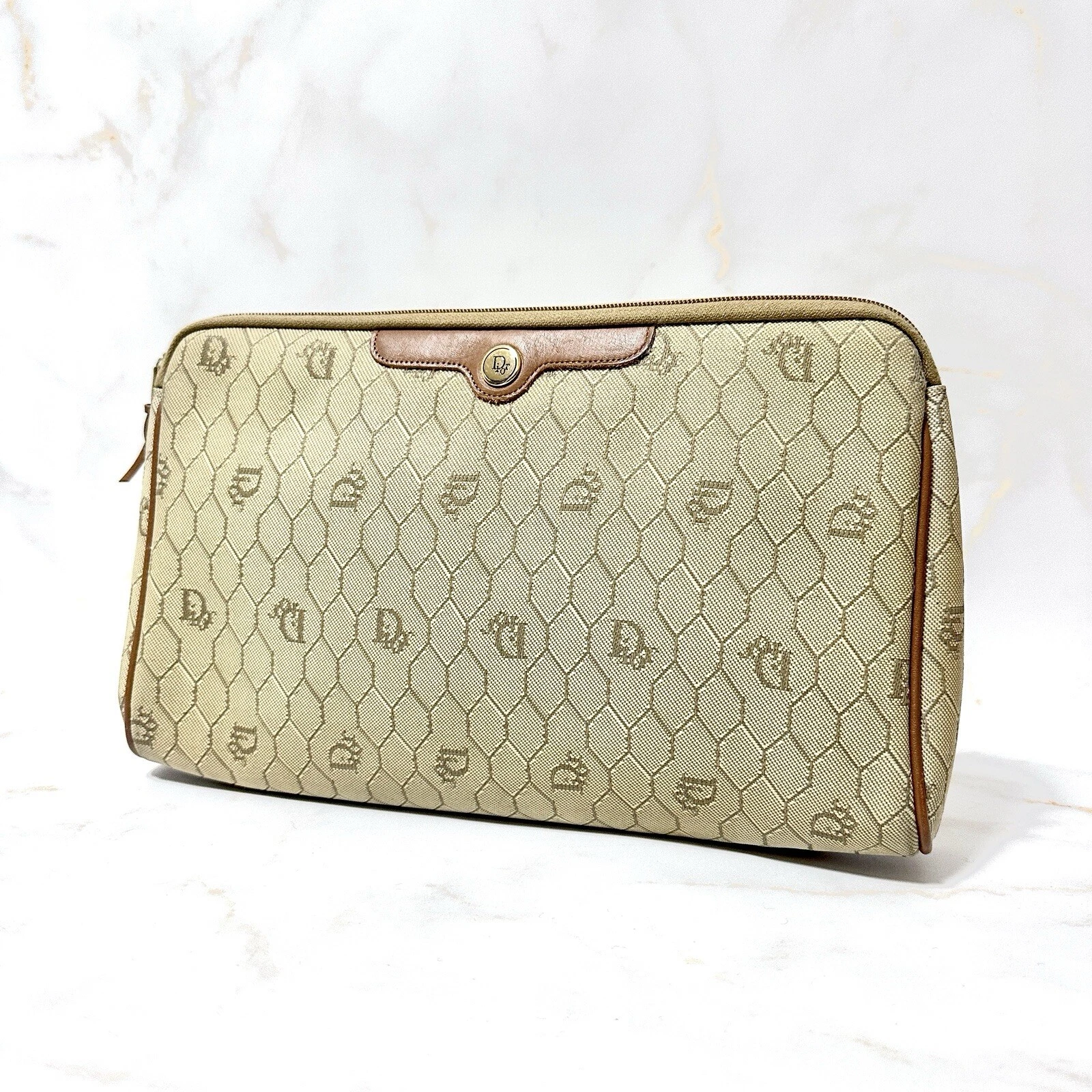 Sac pochette Dior vintage nid d'abeille beige authentique