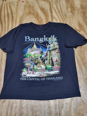 Bangkok Thailand Black Short Sleeve Graphic Joligolf T-shirt Adult Large VTG @G5