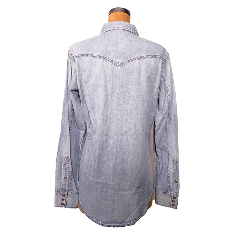 CAMICIA S NUOVA $690 SAINT LAURENT Stone Lt blu GIAPPONE DENIM stile classico WESTERN