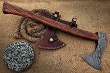 BEAUTIFULL CUSTOM HANDMADE 20'' LONG DAMASCUS STEEL AXE WITH LEATHER SHEATH