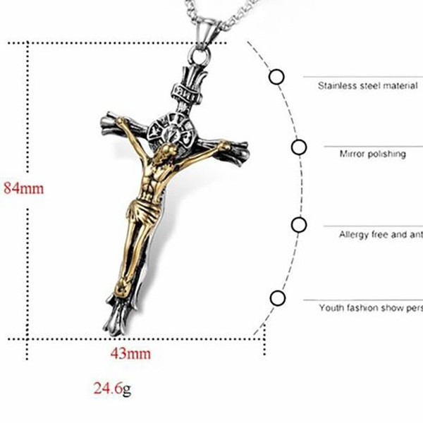 Alternate view of Mendel Large Big Mens Gold Plated Catholic Jesus Crucifix Cross Necklace Pendant