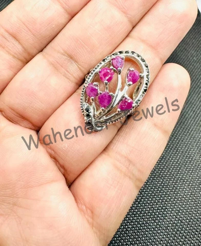 925 Sterling Silber Ring Natürlicher Rubin PEAR 6x5 Mm Größe US 7.5 Zertifiziert - Bild 3 von 4