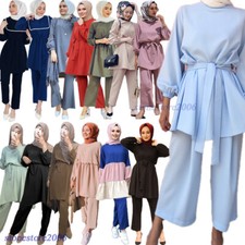 Women Long Sleeve Blouse Pants Two Piece Set Muslim Abaya Dress Caftan Kaftan