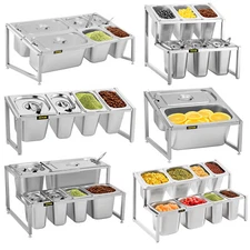 VEVOR Expandable Spice Rack Seasoning Holder 1/2 Tiers with 1/3 1/6 1/9 Pans