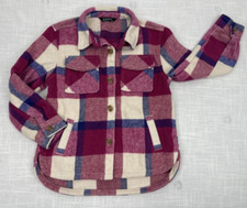 Members Mark Pink / Blue Plaid Button Up Wooly Flannel Shacket Girls Sz 6/6X