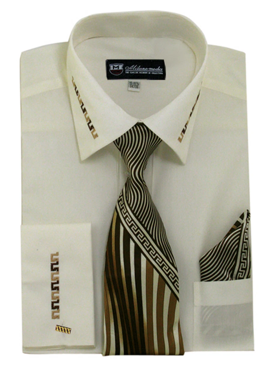 Ivory French Cuff Spread Collar Dress Shirts for Men for sale | eBay
