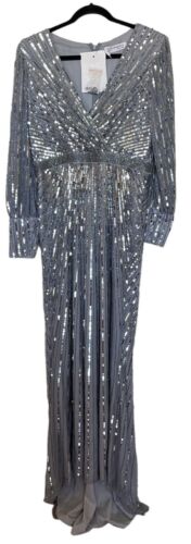 Mac Duggal Gown Dress Womens Size 10 Sequin Wrap Over Bishop Sleeve 5501 $598 - Picture 5 of 19