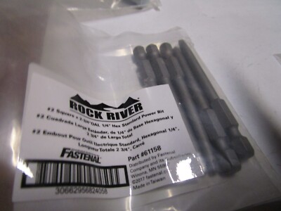 #2 Square x 2-3/4''OAL 1/4'' Hex Rock River  Standard Power Bit QTY 5