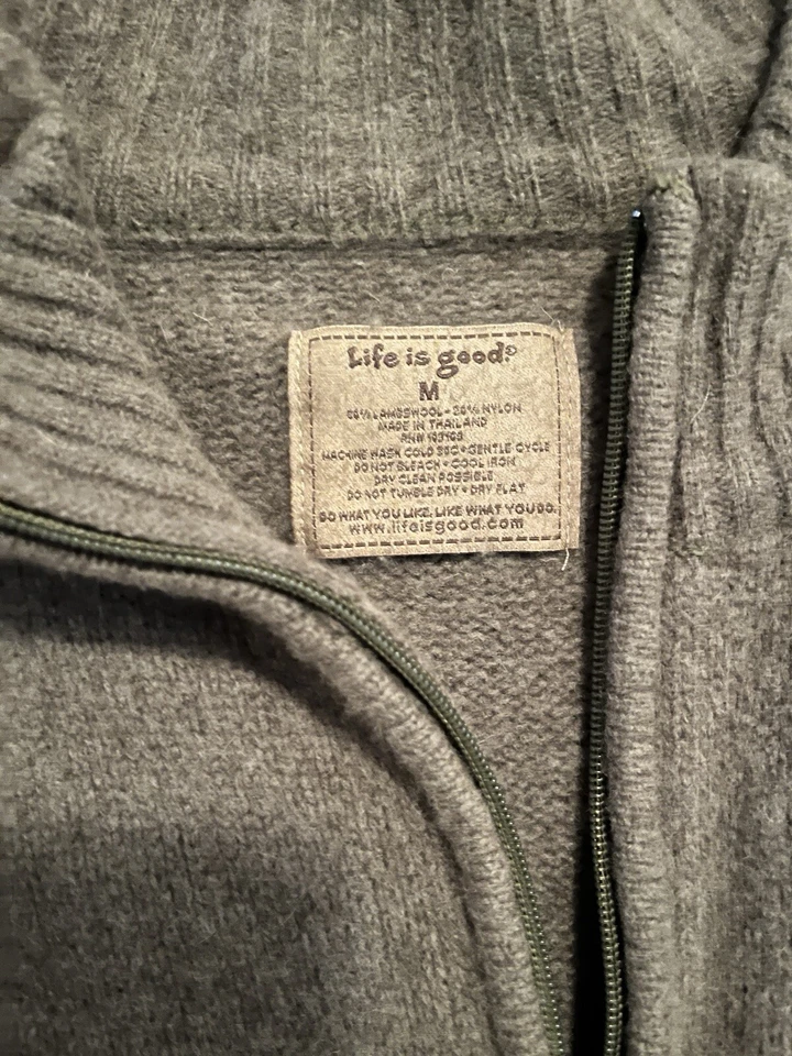 Life Is Good Heavy Lambswool 1/4 Zip  Sweater With Striped Detail M - Image 4 of 4