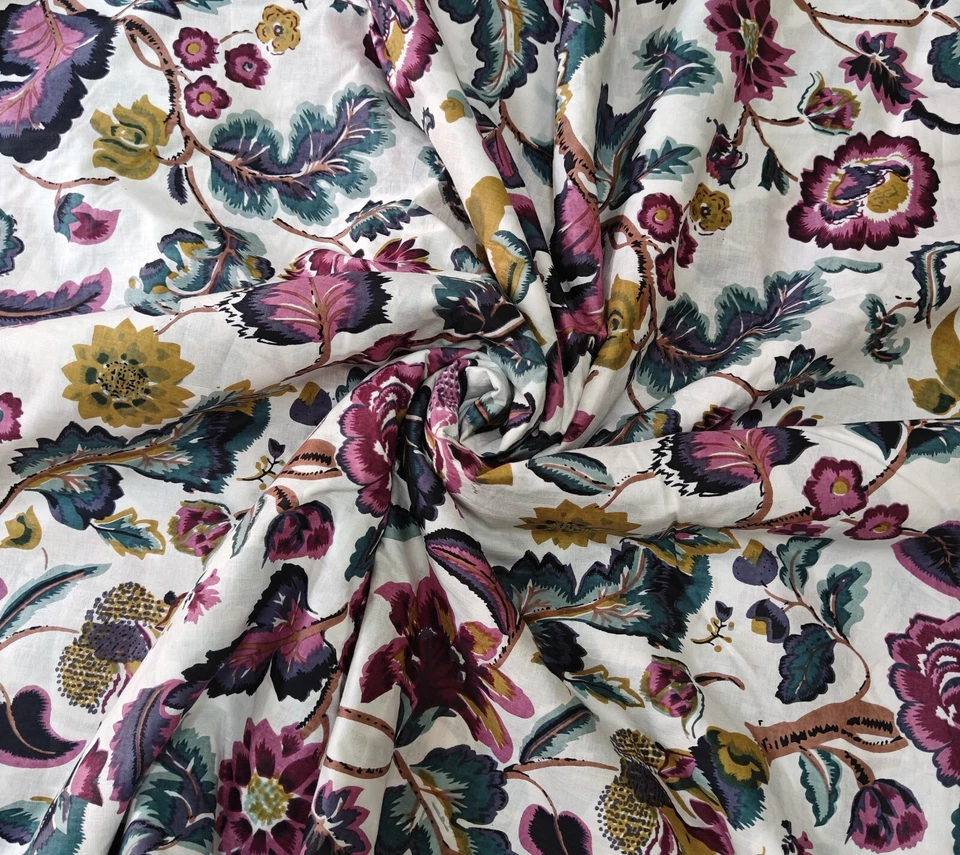 Indian Floral Fabric Cotton Fabric By Yard Hand Block Print fabric Dressmaking - Image 2 of 4