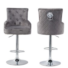 Image of Luxury Wide Bar Stool Plush Velvet Button Chair Island Home Barstool Tufted Back