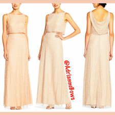 NWT 329 Adrianna Papell Sequin Popover Mermaid Gown in Coral Nude SZ 2 N852