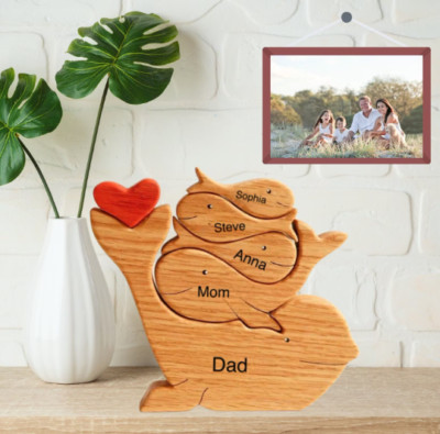 Personalisiertes Holzwalen-Familienpuzzle mit Namen: Wal-DIY-Namenspuzzle, Gift