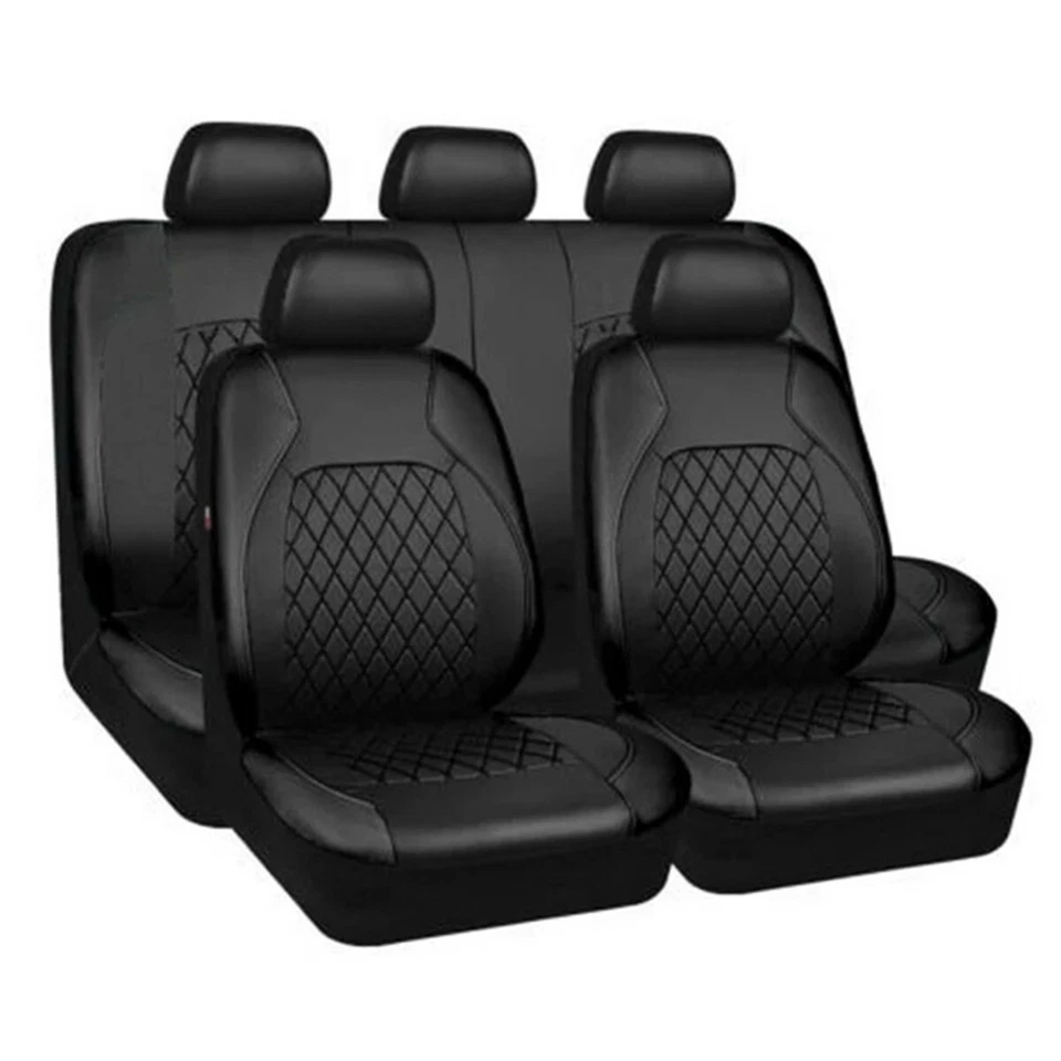 Juego completo de fundas protectoras de cojín delanteras traseras acceso universal de cuero PU para asiento de coche Foto 2 de 4