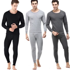 Men 100% Cotton Fleece Lined Thermal Long Johns Top & Bottom 2Pc Underwear Set