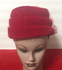Vintage Clover Lane Red Velvet Hat 1950  S