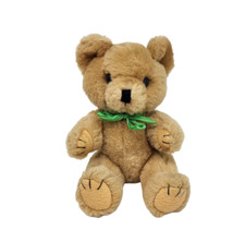 10" VINTAGE BROWN JOINTED MOHAIR TEDDY BEAR W/ BOW STUFFED ANIMAL PLUSH TOY