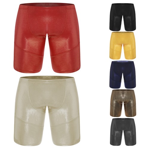 Men's Metallic Shiny Swim Trunks Elastic Waist Biker Shorts Pool Party Beachwear - Picture 3 of 66