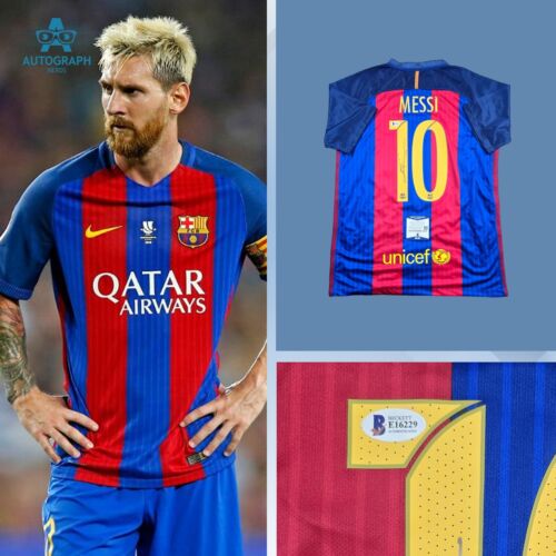 Lionel Messi Signed FC Barcelona 2016-2017 Home Jersey W/ Beckett COA BAS