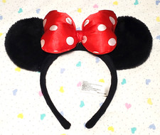 Kids' Disney Parks Minnie Mouse Plush Ears Headband with Red Satin Polka Dot Bow