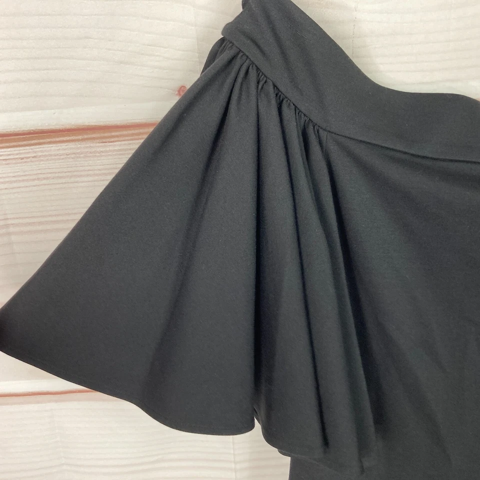 AQ/AQ Dress Womens US 6 Black Off The Shoulder Ponte Sheath Ruffle Sleeve Solid - Image 3 of 4