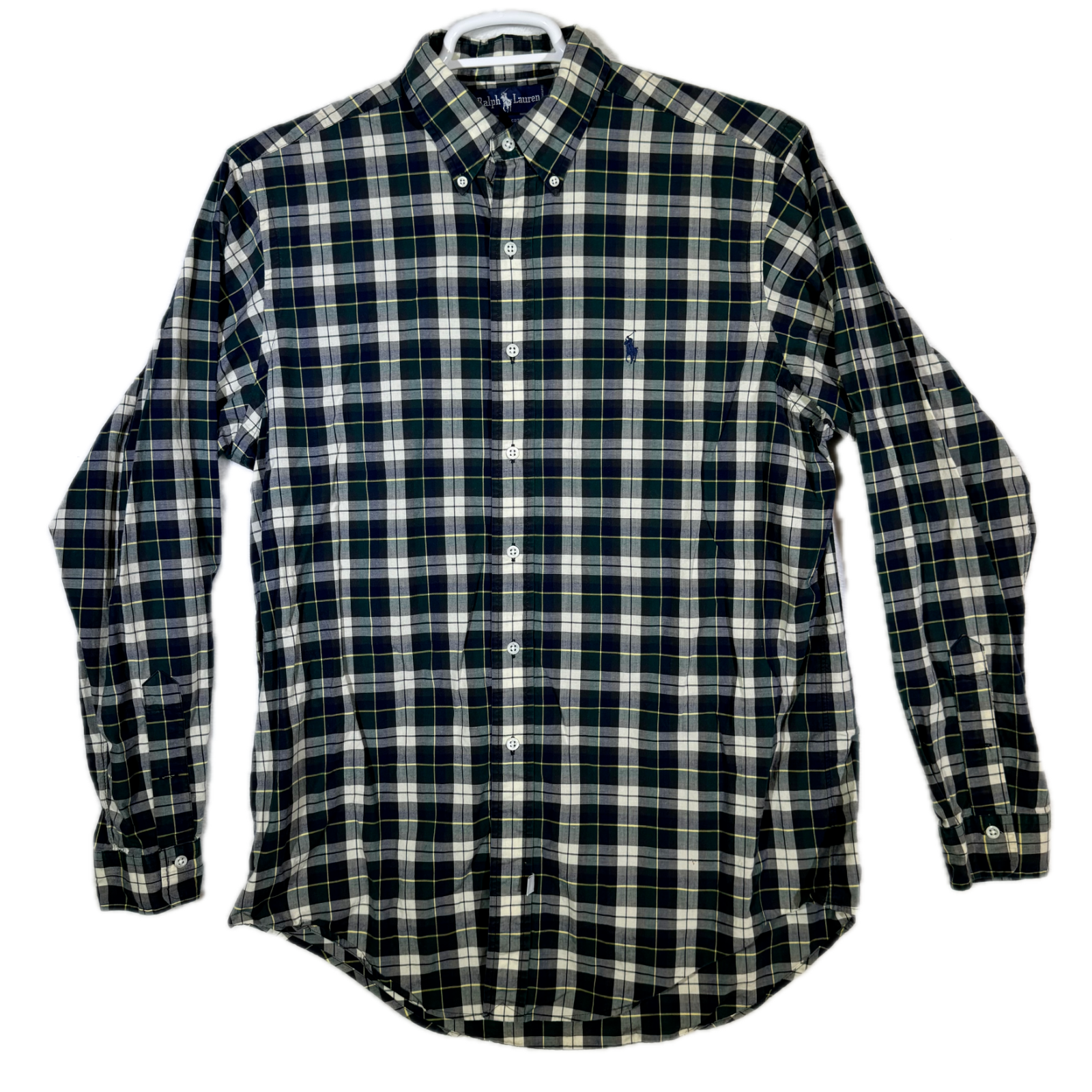 PONY Camicia uomo Ralph Lauren L blu navy 100% cotone a quadri classica con bottoni M552
