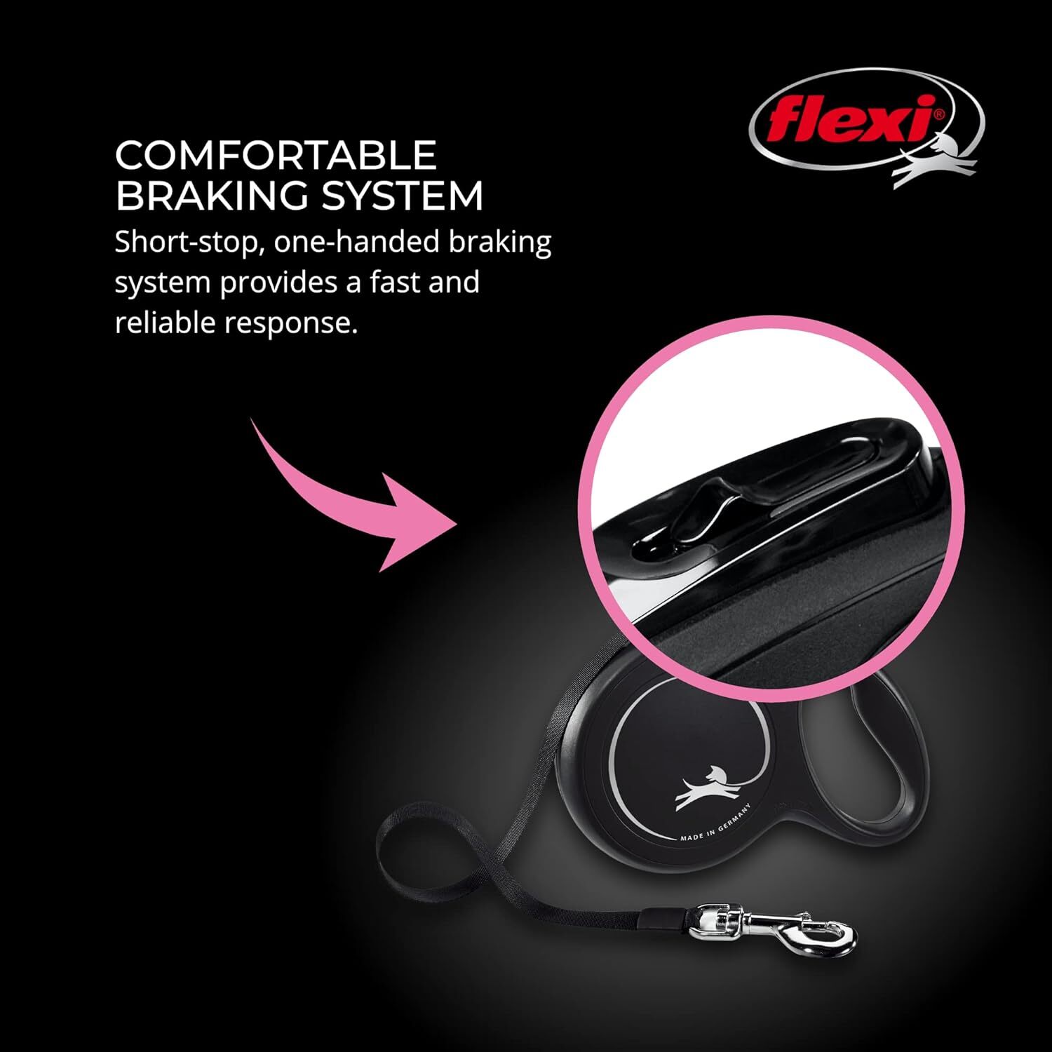 FLEXI® New Classic Retractable Dog Leash (Cord), Medium 26 ft, Black