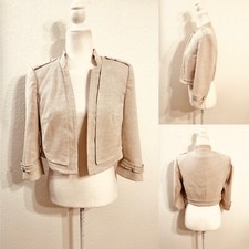 WHBM Beige LS Crop Military Bolero Jacket Wm 6 Epaulets Lined Gold Metal Detail