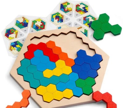 3D Hexagonal Wooden Puzzles Educational Toys For Children Kids Preschool Tangram