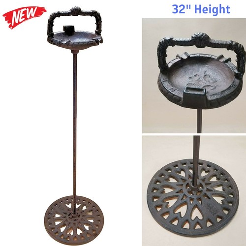Antique Cast Iron Ashtray Floor Stand Vintage Look Metal Cigar Smoke