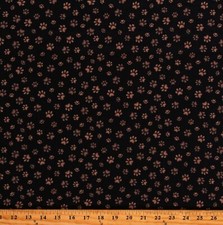 Cotton Brown Cats Paw Prints on Black Pets Fabric Print by the Yard D388.66