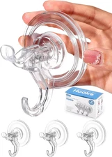 3 Pack Suction Cup Hooks, Clear Suction Cup Hanger, Removable Small Suction Cups