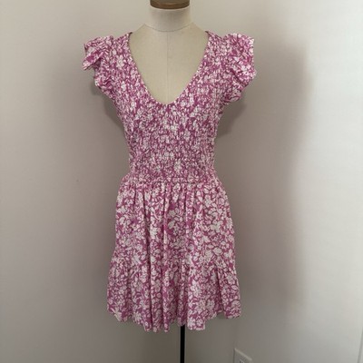 New UNIVERSAL THREAD Small Pink Floral Smock Flutter Sleeve Mini Dress Coquette
