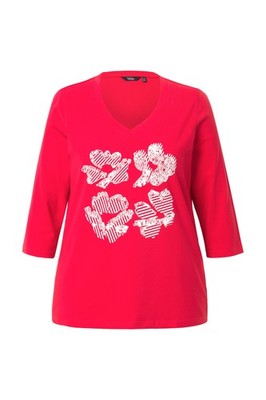 Ulla Popken Damen große Größen Shirt Blüten Classic V Ausschnitt 3 4 Arm 834581