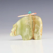 NATIVE AMERICAN ZUNI ONYX BEAR FETISH BY LELAND BOONE & DAPHNE QUAM