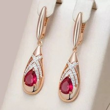2Ct Pear Cut Simulated Pink Ruby Stunning Drop Earrings In 14k Rose Gold Plated