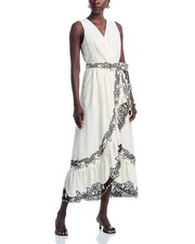 Elie Tahari Poppy Embroidered Maxi Dress Women's 10 Desert Sand Back Zip Closure