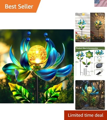 Elegant Solar Powered Kinetic Lotus Wind Spinner - 38'' Outdoor Sculpture