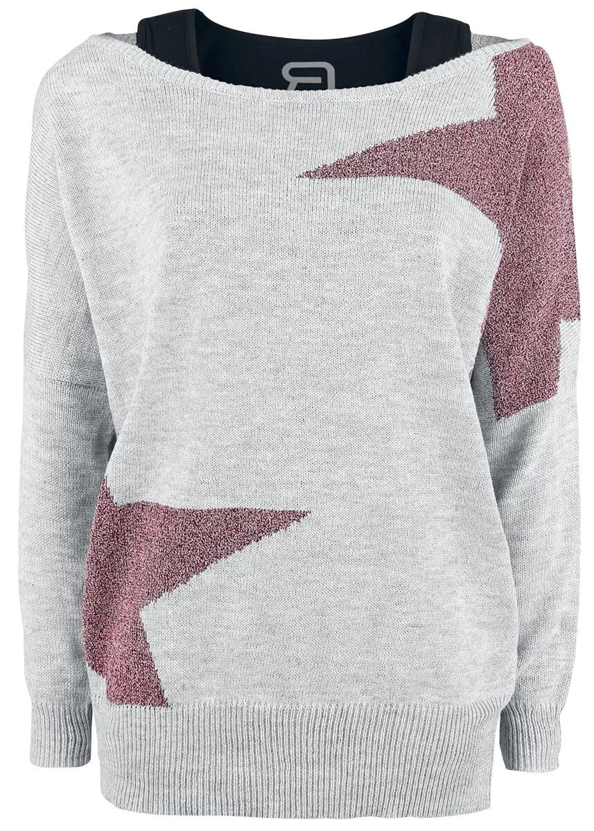 RED by EMP Damen grau-schwarze Shirt-Kombination aus Sweatshirt und Top