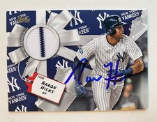 NY YANKEES- AARON HICKS AUTOGRAPH 2019 TOPPS HOLIDAY PINSTRIPE JERSEY RELIC CARD
