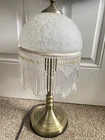 Art Deco Style Beaded Fringe Table Lamp Glass Shade Vintage Boudoir Servlite