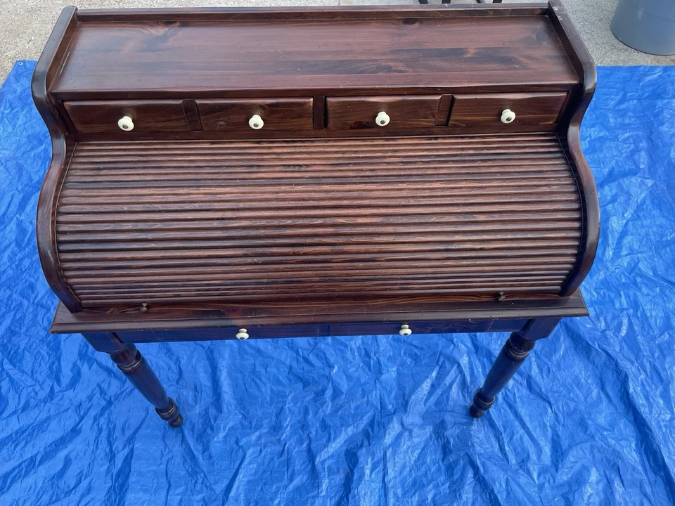 Escritorio pequeño con cajón ETHAN ALLEN antiguo pino envejecido 40" para damas Foto 3 de 4