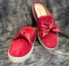 Spenco Barbados Orthotic Suede Red Bow Mules Baked Apples Womens Slip On Size