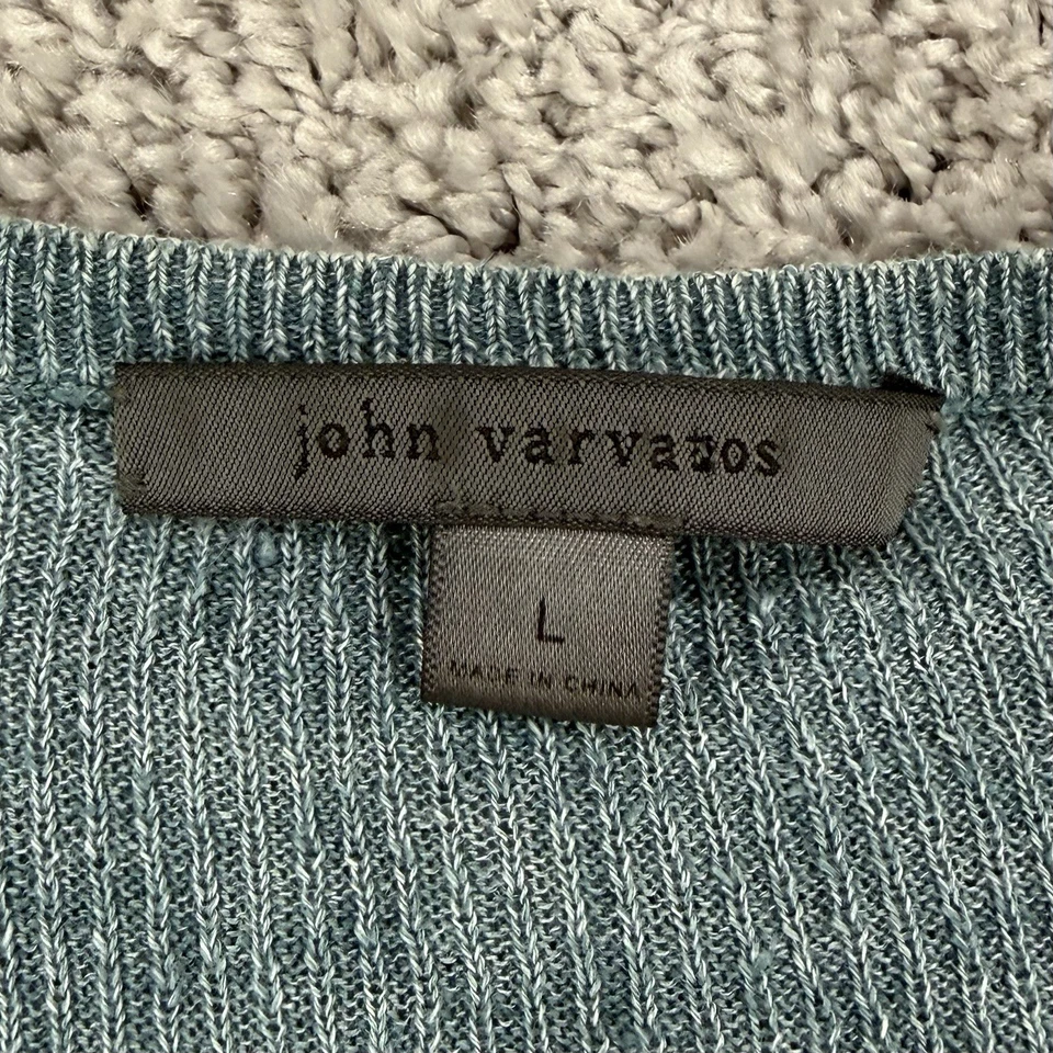 John Varvatos Henley мужские L синий 100% льняной длинным рукавом ребристый тихий роскошь - Изображение 2 из 4