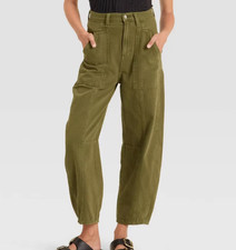 Universal Thread High Rise Barrel Leg Twill Canvas Pants 6 Olive Green Cotton