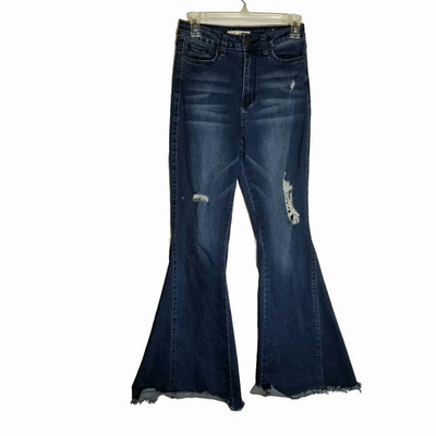 YMI Jeans Womens 7/28 High Rise Gigi Fit Flare Bell Bottom Blue Denim Distressed